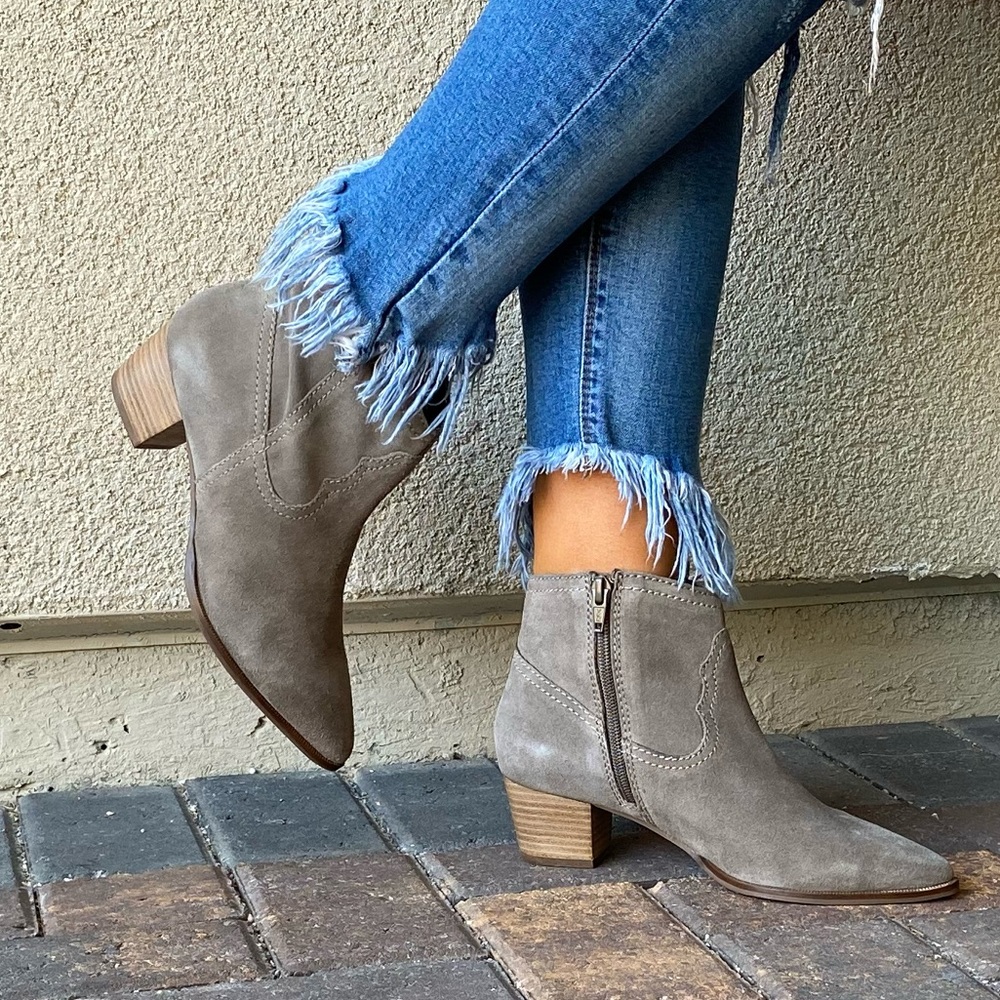 Distressed Genuine Leather Kitten Heel Ankle Boots - Picture 3 of 13